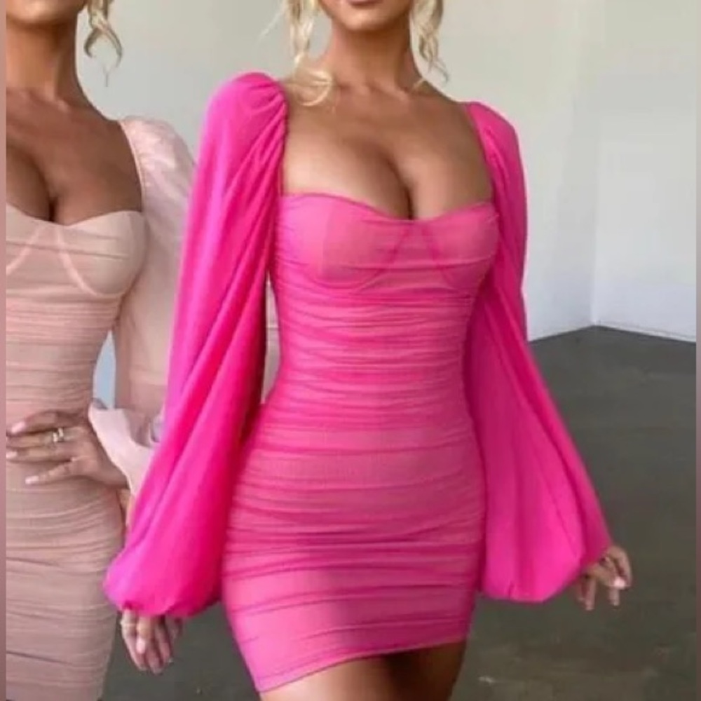 Oh Polly Feeling Good Puff Sleeve Mesh Mini Dress